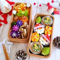 クリスマスリースとサンタクロースの海苔巻き弁当✨🎅🎄✨