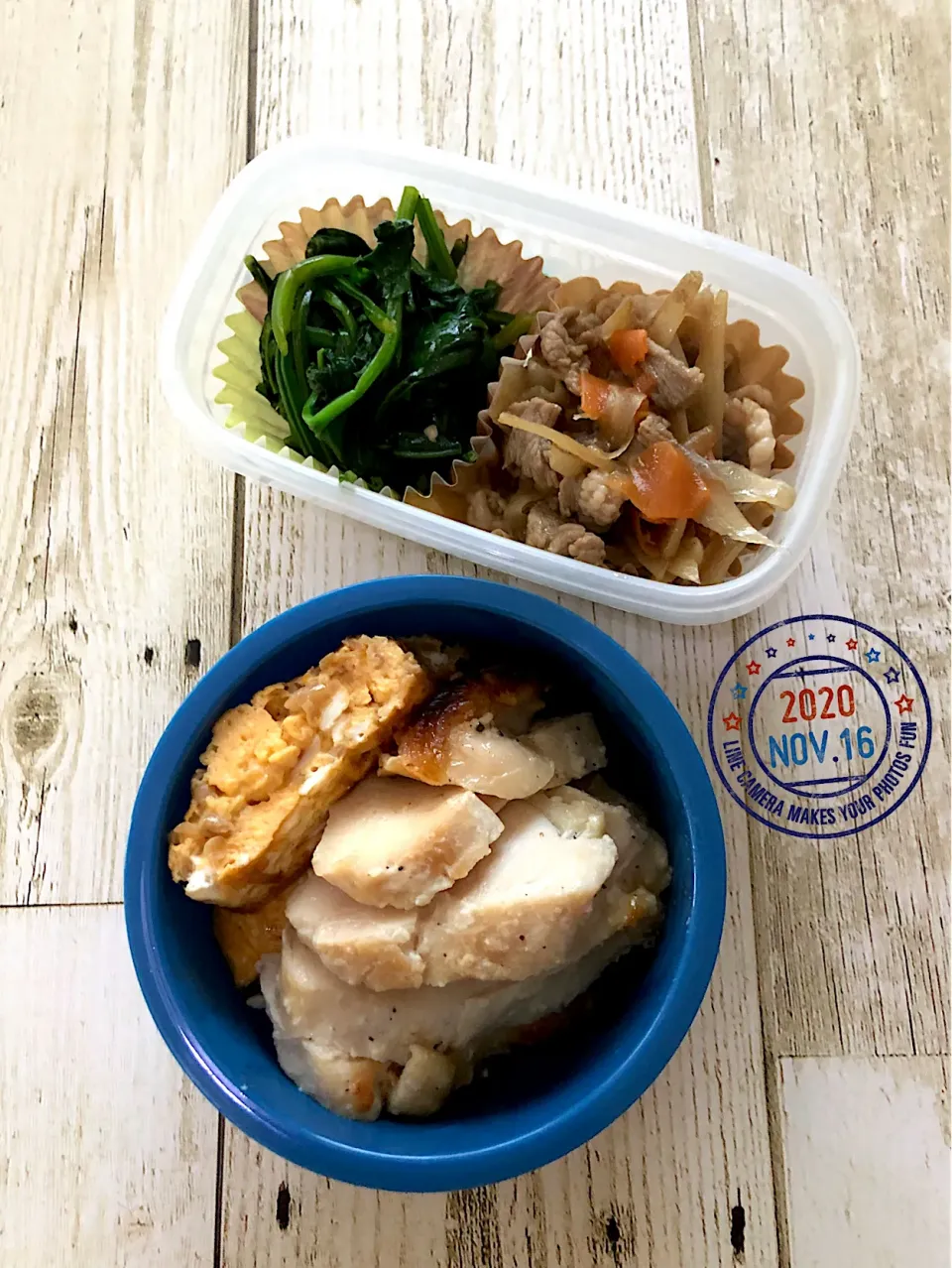 チキン塩麹焼き+なめ茸入り玉子焼き+きんぴらごぼう+ほうれん草のおひたし|Kazuya Miyukiさん