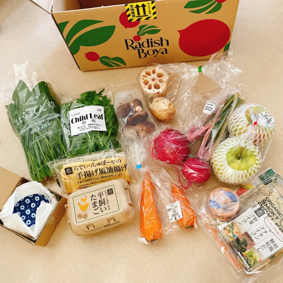 モニター当選でいただいたお野菜がメチャ美味しかったんで、おためしセットを注文🎵    さきほど届いて開封したらこんなにいっぱい美味しそうなお野菜たちが❣️どんな風に調理しようかワクワクしてます🥰|naoさん