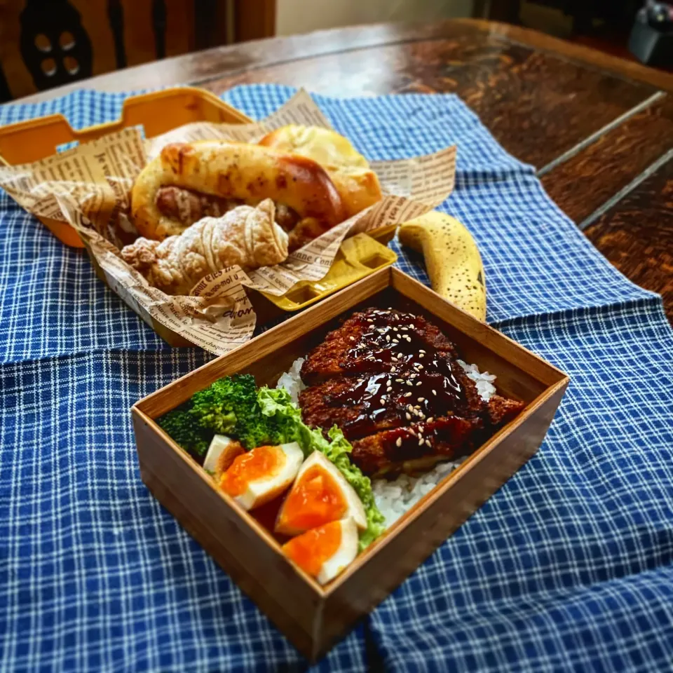 Snapdishの料理写真:おじ弁…詰めるだけ10分お弁当👍トンカツ🐷|カンカンさん