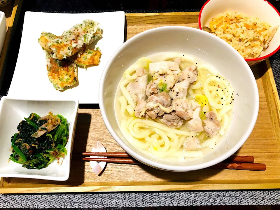 鶏塩うどん！ツナの炊き込みご飯！ちくわの磯辺揚げ！|asaminnさん