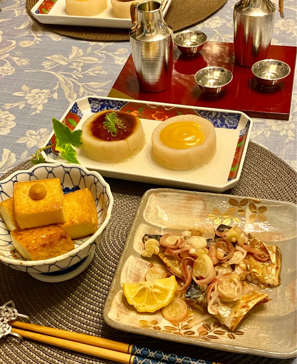 『焼き鯖のミョウガ香り酢』と『二色ふろふき大根』ダイエット地味ご飯と共に一献🍶😅💧|paaruさん