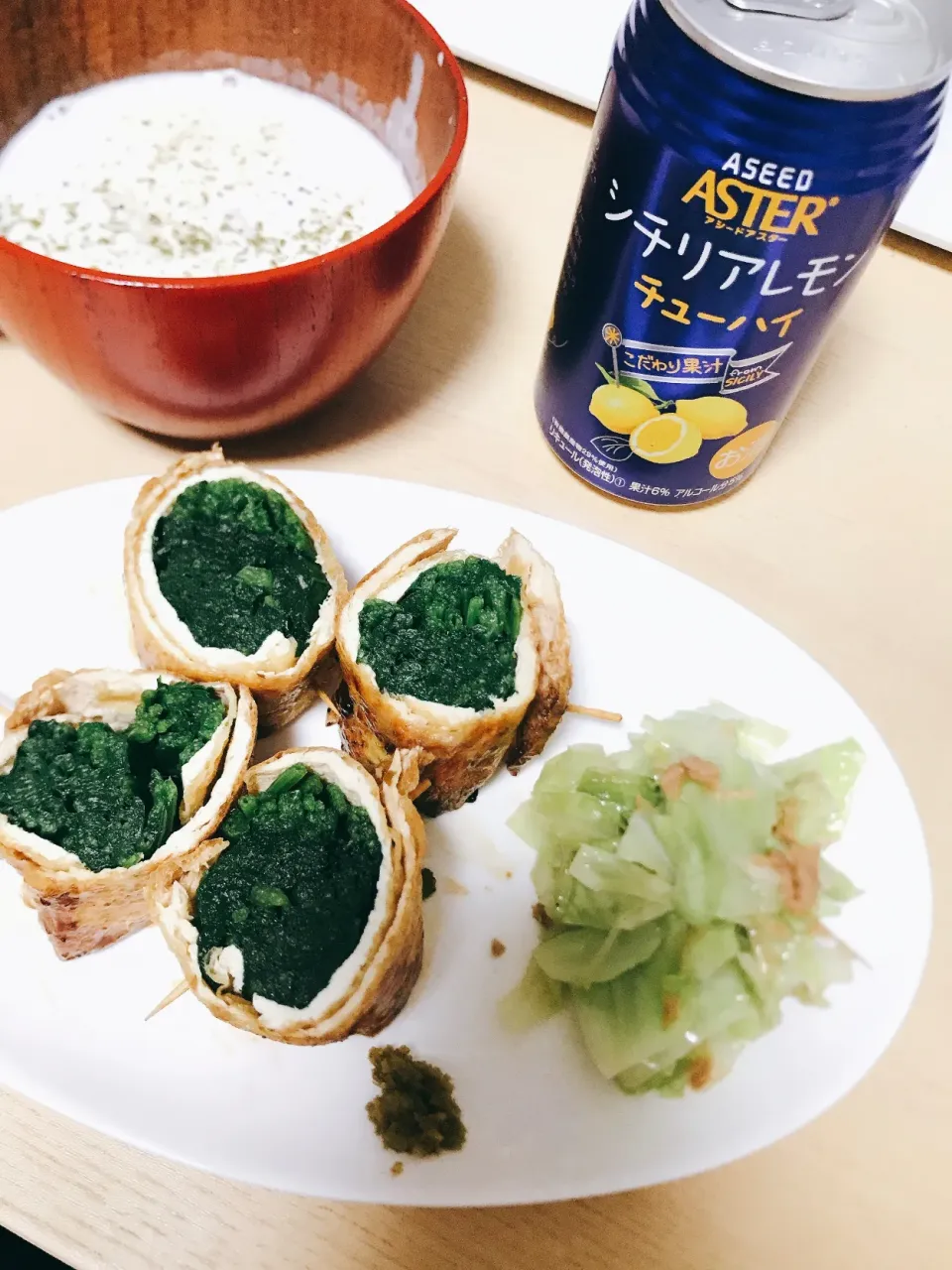 とだともさんの料理 柚子胡椒ポン酢でいただくほうれん草のお揚げ巻きで晩ご飯|Kさん