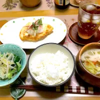 Snapdishの料理写真:めかじきの薬味おろし、生揚げとれんこんのみそ汁、たたき胡瓜|Emiko Kikuchiさん