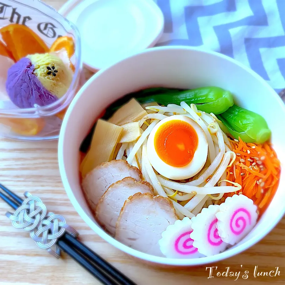 ねぎを忘れた油そば😂🍜🍥さつまいもの茶巾絞り🍠弁当🍱|Naoさん