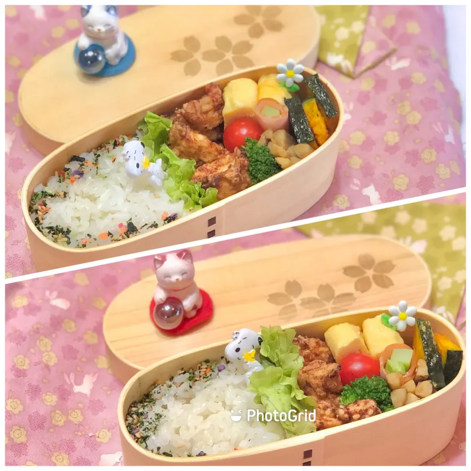 胸肉の塩麹漬け唐揚げ☘の双子ちゃんお弁当💙❤️ 10/31土|sweet homeさん