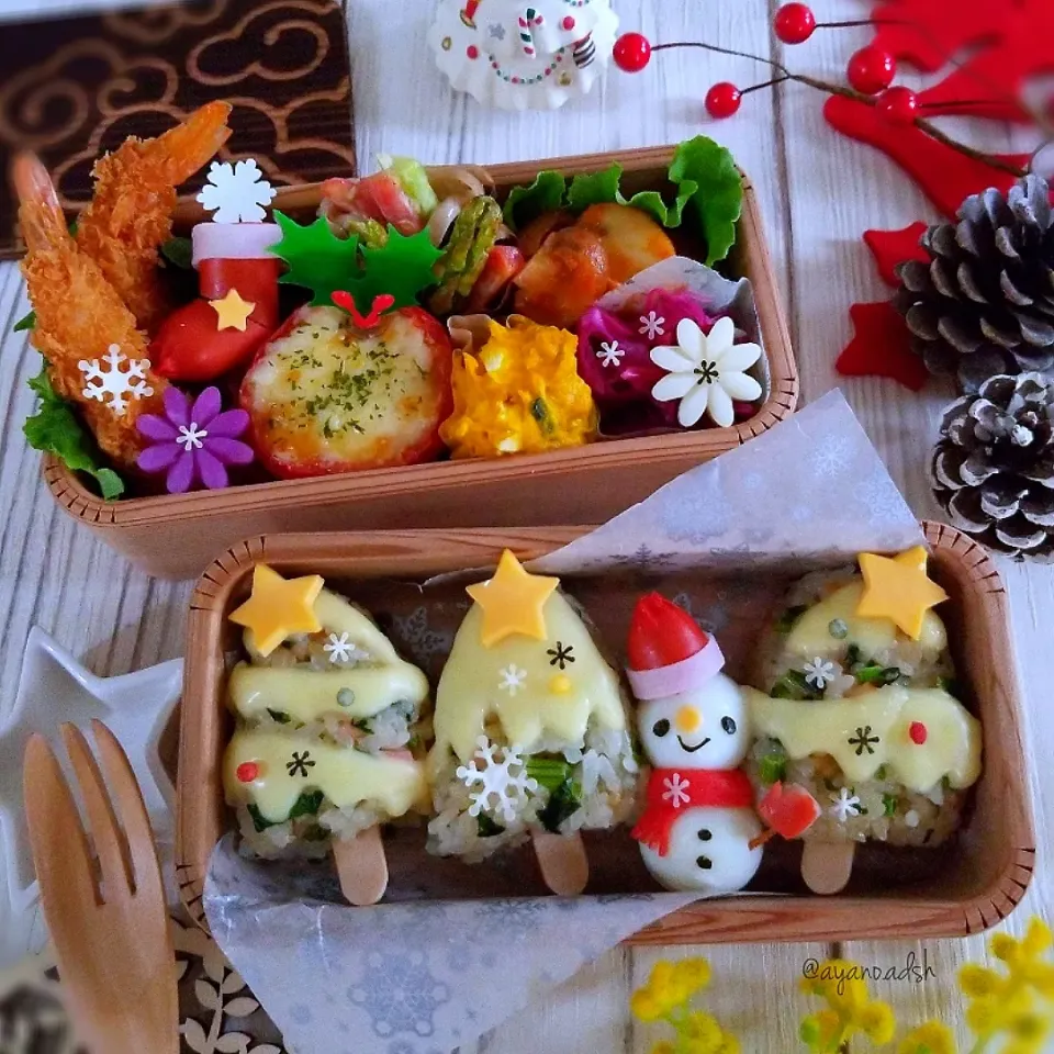 ホワイトツリー🎄おにぎりと⛄雪だるまのお弁当|ayano.adshさん