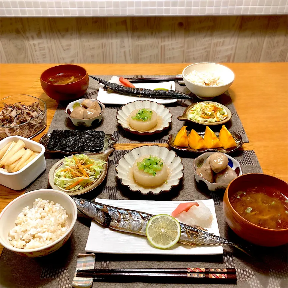 秋刀魚の塩焼きの晩ごはん|むぎこさん