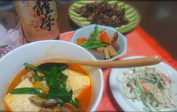 スンズウ🇰🇷
  レンコンサラダ
  野菜煮物
  砂肝にんにく炒め|びせんさん