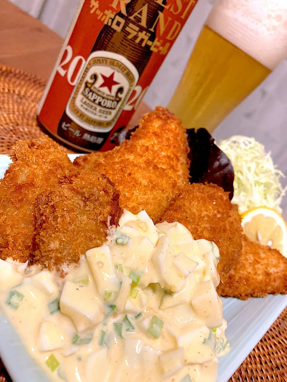 黄金鯵フライ&カキフライに赤星ビール😋🐟🍻✨💕✨|アイさん