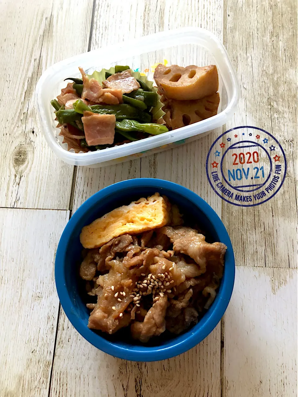 味噌漬けポーク+厚焼き玉子+インゲンとベーコン炒め+れんこん甘酢炒め|Kazuya Miyukiさん