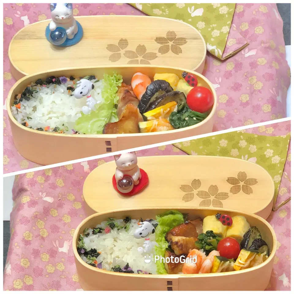 鶏モモ蜂蜜醤油グリル☘の双子ちゃんお弁当💙❤️ 11/2月|sweet homeさん