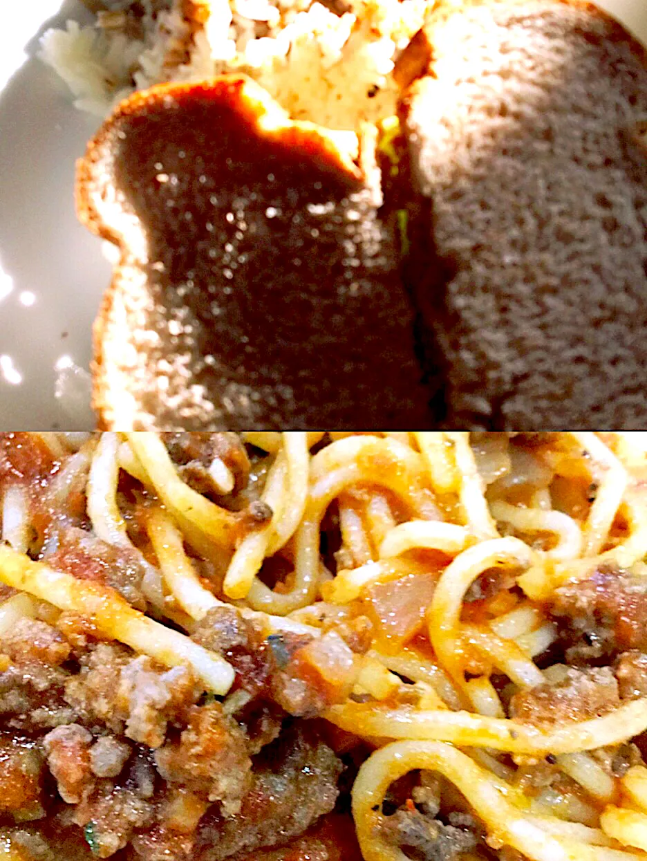 Sandwich burger and a baked spaghetti|ninja kittyさん