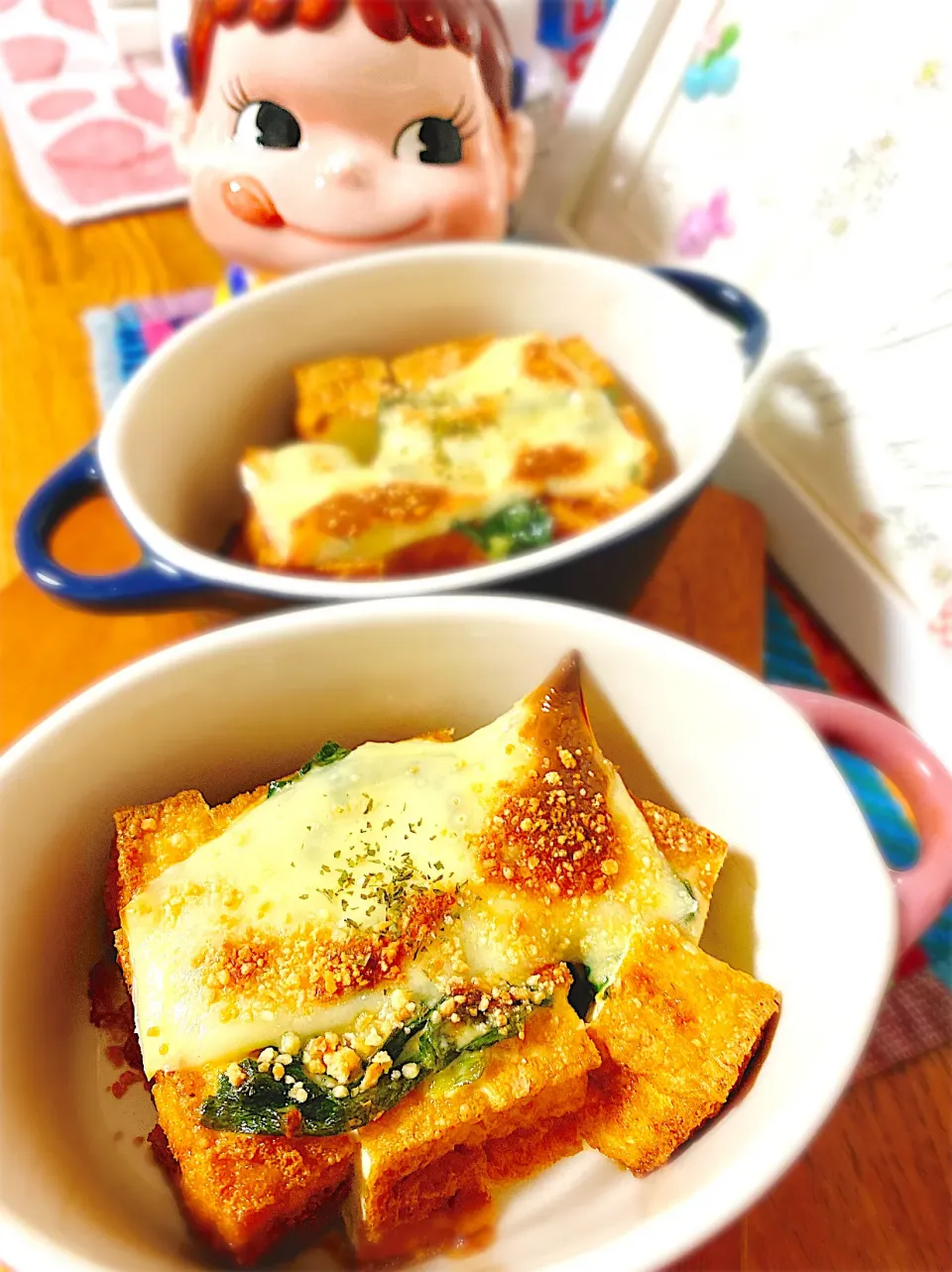 Snapdishの料理写真:混ぜてかけるだけ♡厚揚げのニラ味噌マヨチー焼き。|ぽき。さん