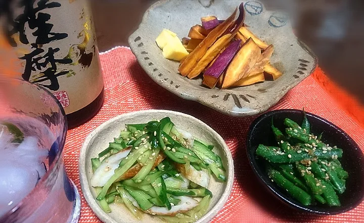 さつまいも🍠バター
  竹輪きゅうり🥒
  いんげん豆のごま和え|びせんさん