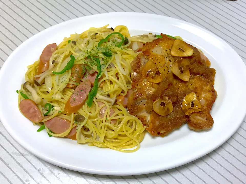 ペペロンチーノとチキンソテー|まさとさん