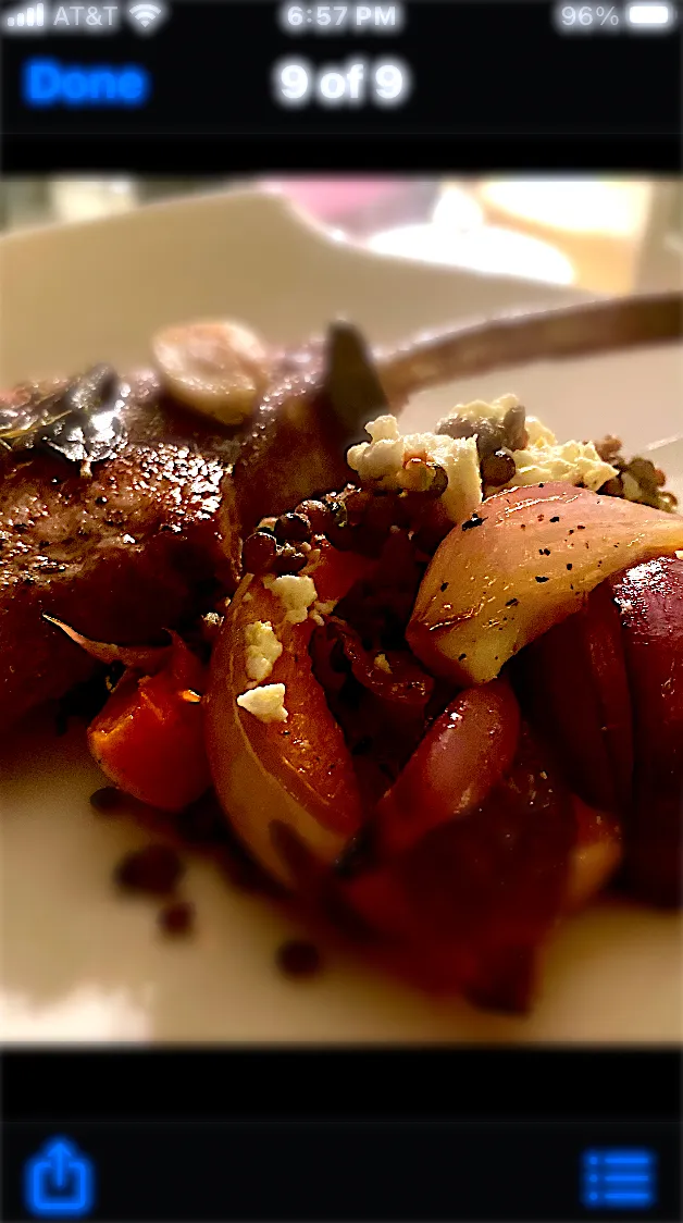 Snapdishの料理写真:Pork Chop with Roasted Butternut Squash, Red Onions, Lentils and Sage|Christine pavelkaさん