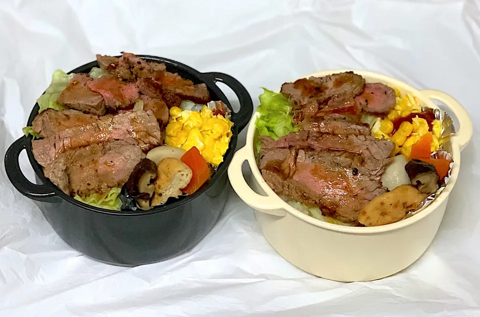 子供らの（大人ですか😅）お弁当　ステーキ弁当です|sakiさん