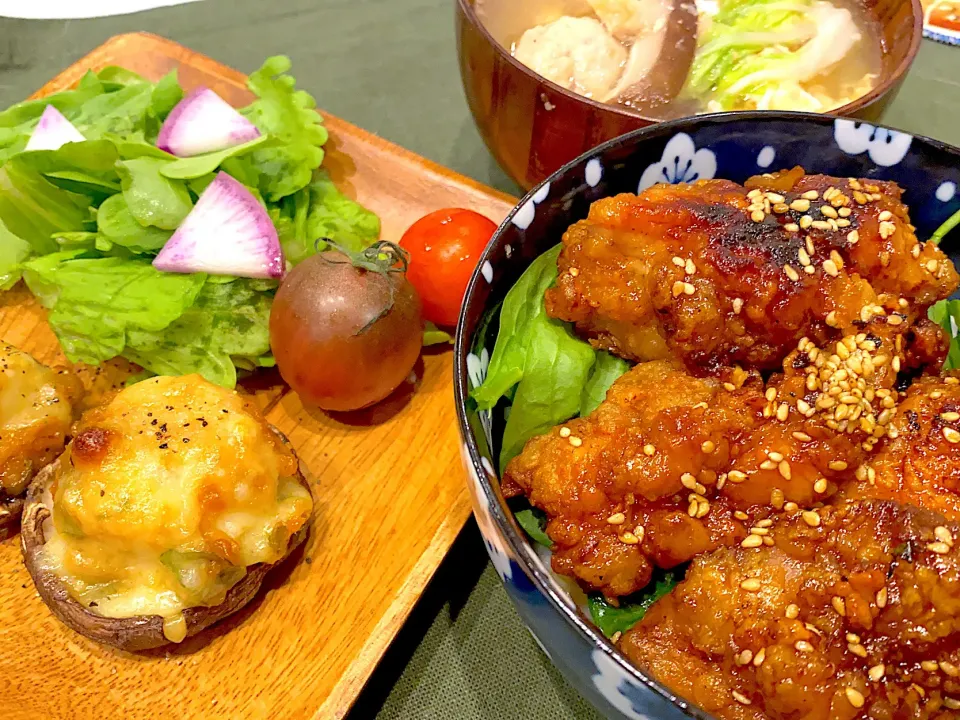 照り焼き唐揚げ丼&しいたけ&里芋グラタン|綾さん