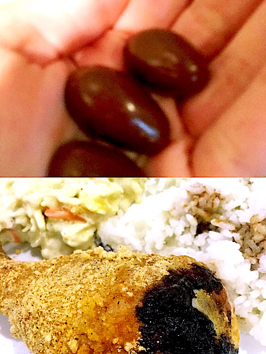 Snapdishの料理写真:Chocolate with nuts and a homemade fried chicken|ninja kittyさん