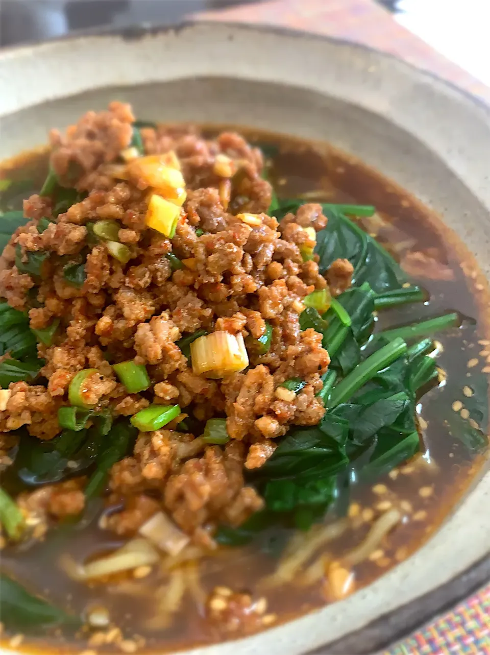 肉ほうれん草の辣醬味湯麺|Yochipyさん