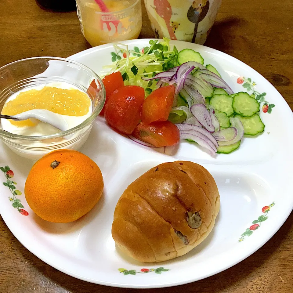 サラダ🥗ヨーグルト🥛ロールパン🥖みかん🍊|みんみんさん