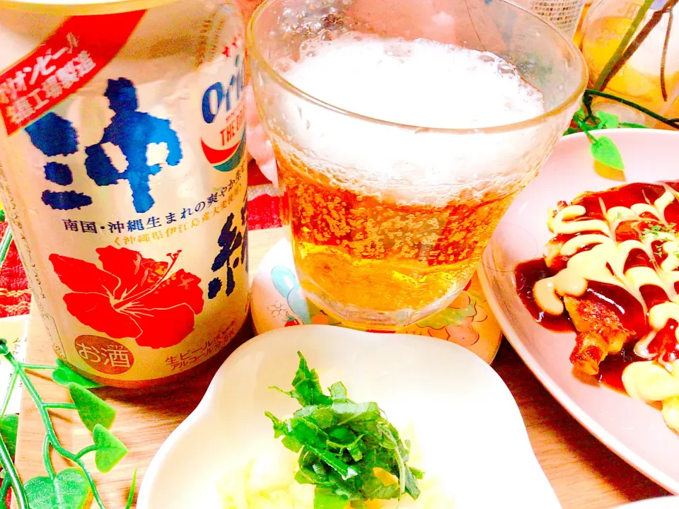 オリオンビールと白菜のお漬物|manaちゃんママさん