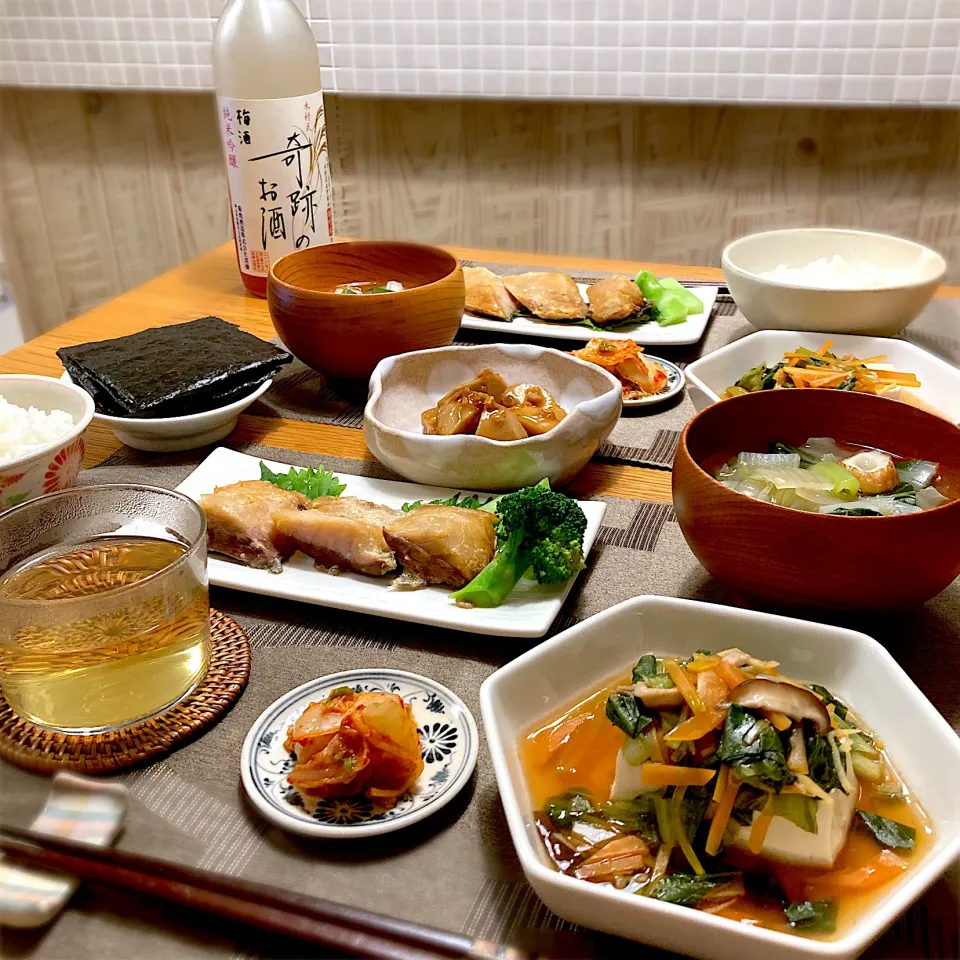 豆腐の野菜あんかけと鯵の塩麹焼きとホット梅酒|むぎこさん