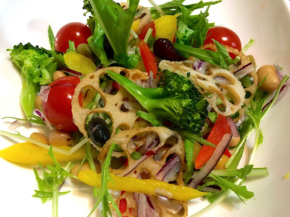 Snapdishの料理写真:レンコンと水菜とお豆のサラダ🥗|がおりんさん