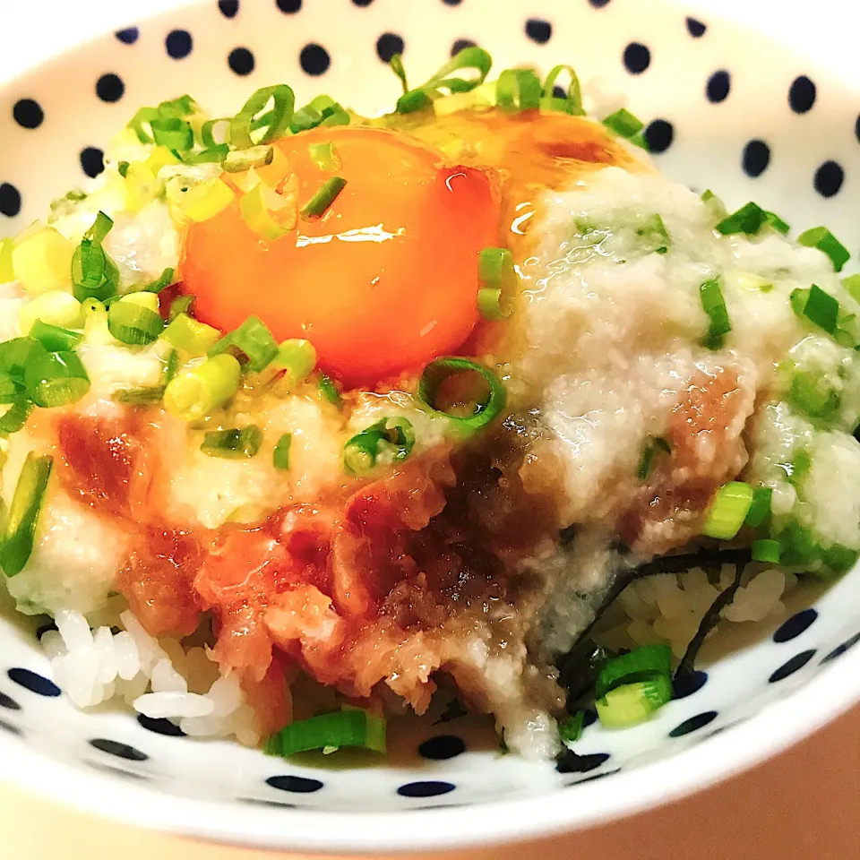 トロロと漬け卵のっけの、ネギトロ丼。|ケイコさん