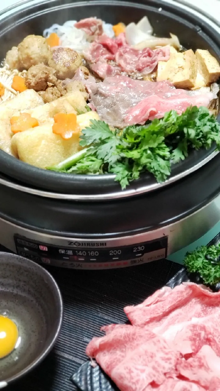 家採れ春菊と「大豆のお肉」ですき焼き|tdlemonさん