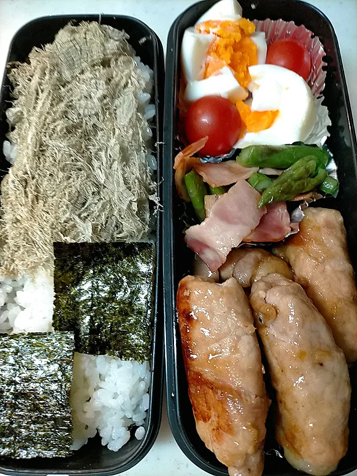 Snapdishの料理写真:じゃがいも・人参チンして豚肉巻き弁当
★アスパラ・ベーコン炒め|芽亜里さん