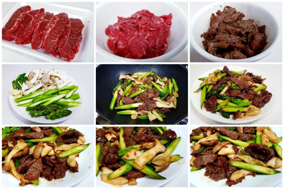 stir-fried beef with asparagus and mushrooms|steven z.y.さん