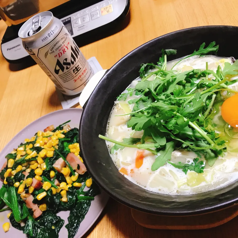 Snapdishの料理写真:おでん🍢
‪‪ちゃんぽん🍜春菊乗っけ
‪‪ほうれん草ベーコーンバター炒め|naoさん