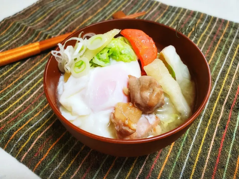 炒め野菜と鶏肉のお味噌汁😋🍴|taruto⭐️さん