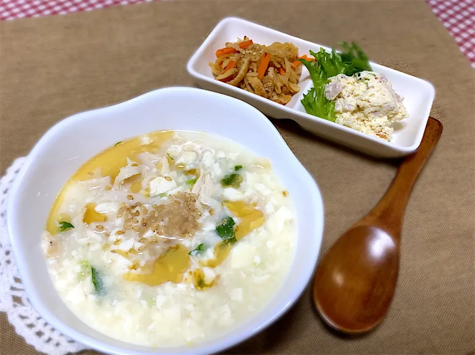 サラダチキン🌱豆腐粥
‎切り干し大根
‎おからサラダ🥗|eiyadeさん