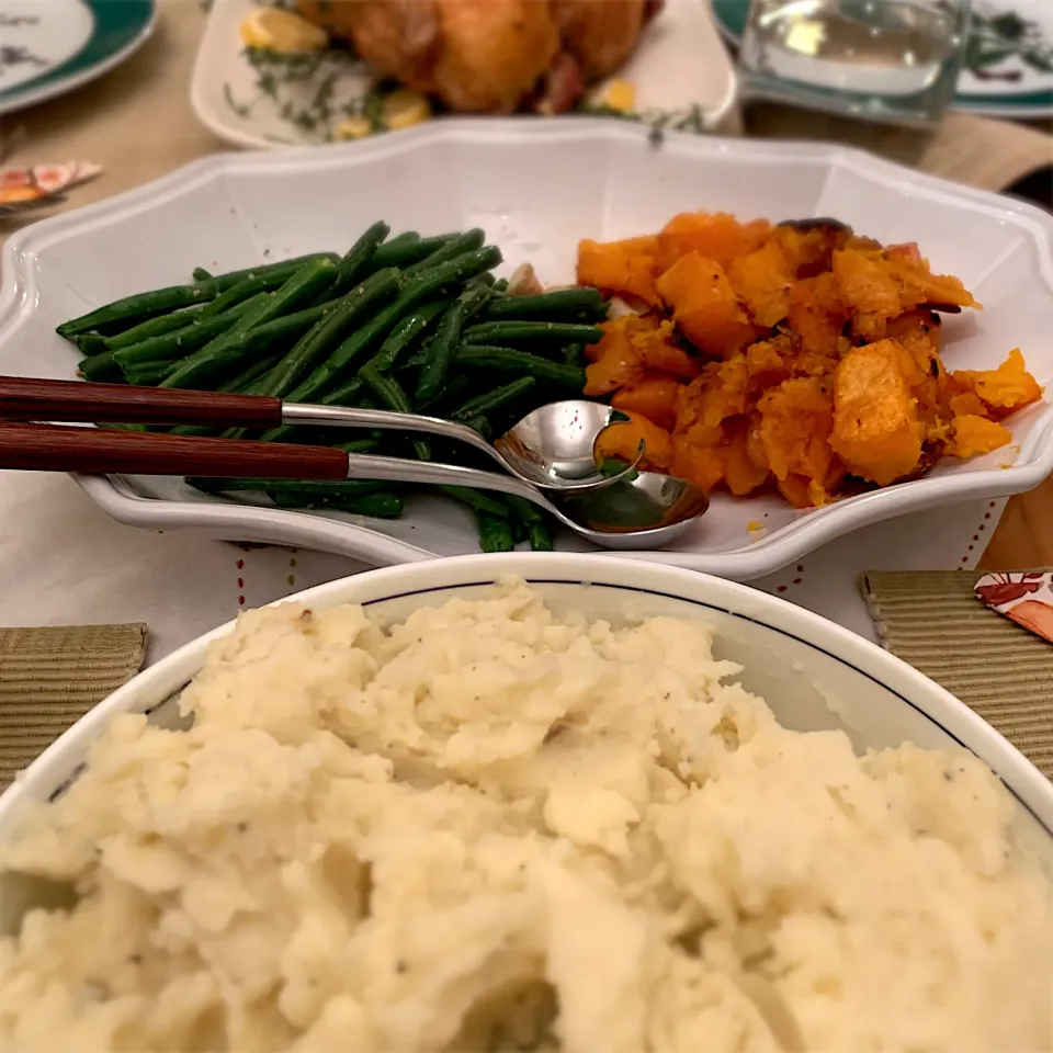 Mashed potatoes, roasted squash, green beans|kayoさん