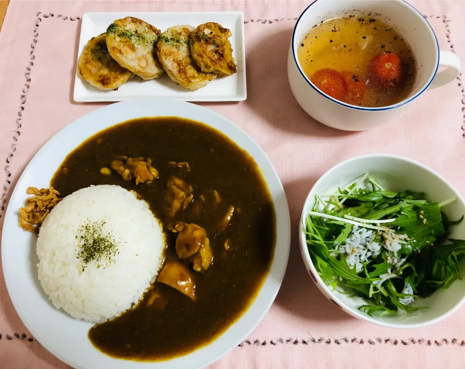 Snapdishの料理写真:【小栗旬】チキンカレー　れんこんはさみあげ|飛鳥さん