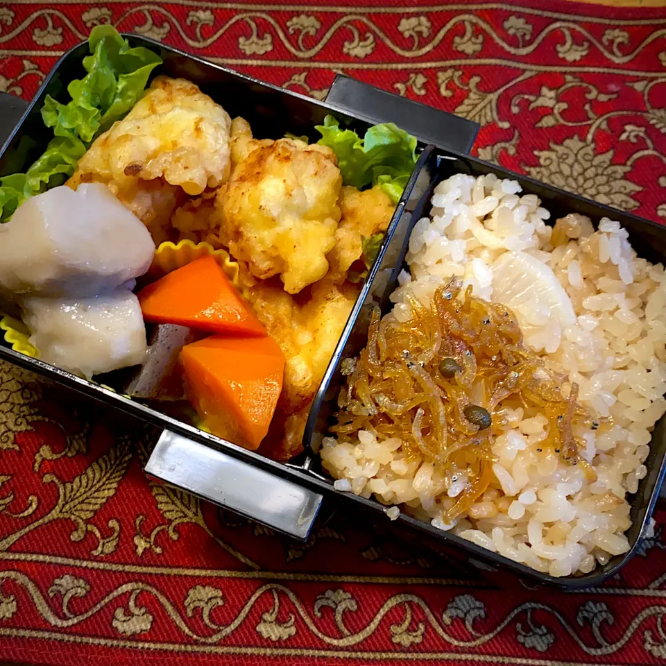 鶏肉の天ぷらと、小芋の煮物と、大根めし弁当|もえさん