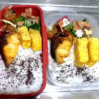 Snapdishの料理写真:焼き鯖と、ベーコンほうれん草炒めのお弁当♪|こーやさん