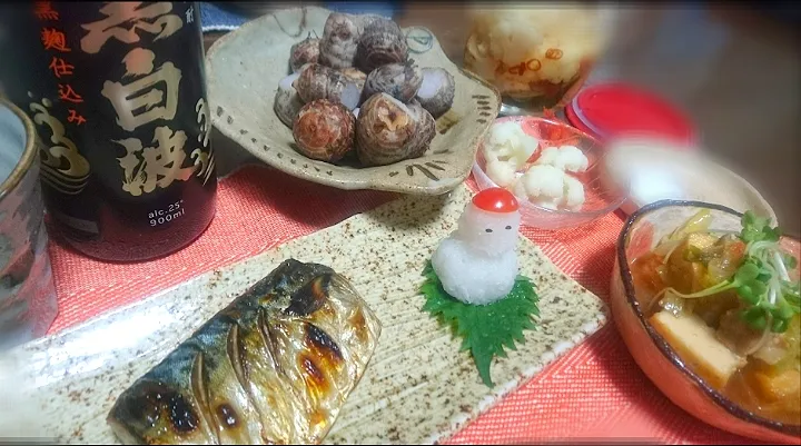 焼き塩鯖🐟
  豚バラと厚揚げの甘辛煮🐽
  きぬかつぎ|びせんさん