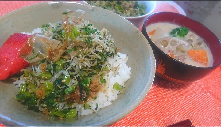 からあげビールさんの料理
白飯どろぼう🍚

かぶの葉🌱とちりめんピリ辛ふりかけ|びせんさん