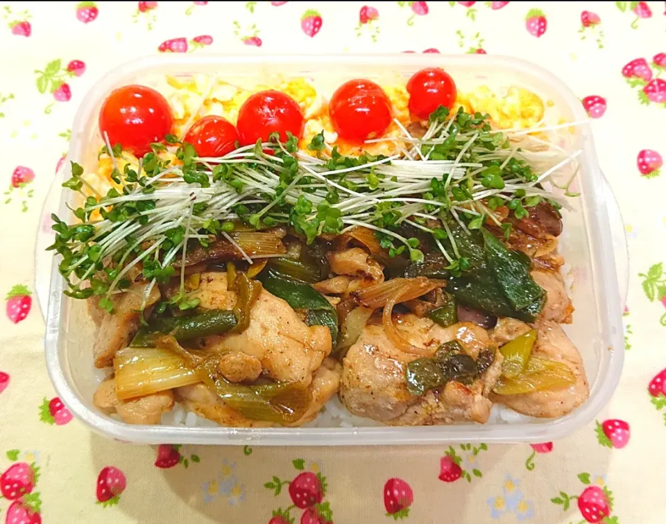 鶏もも肉と長ネギのゴマ醤油焼きのっけ弁当❤️|みちゅあしさん