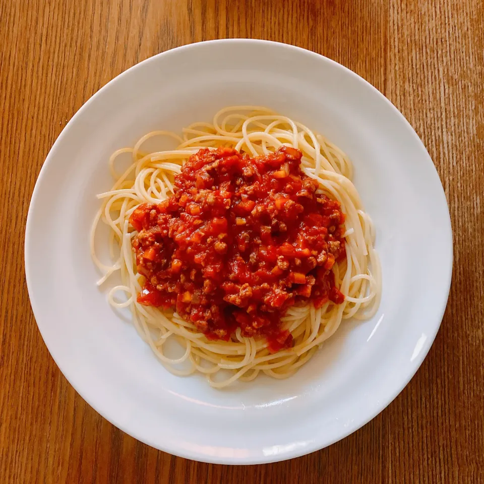 Snapdishの料理写真:大豆のお肉ミートソースパスタ|たかはし まりかさん