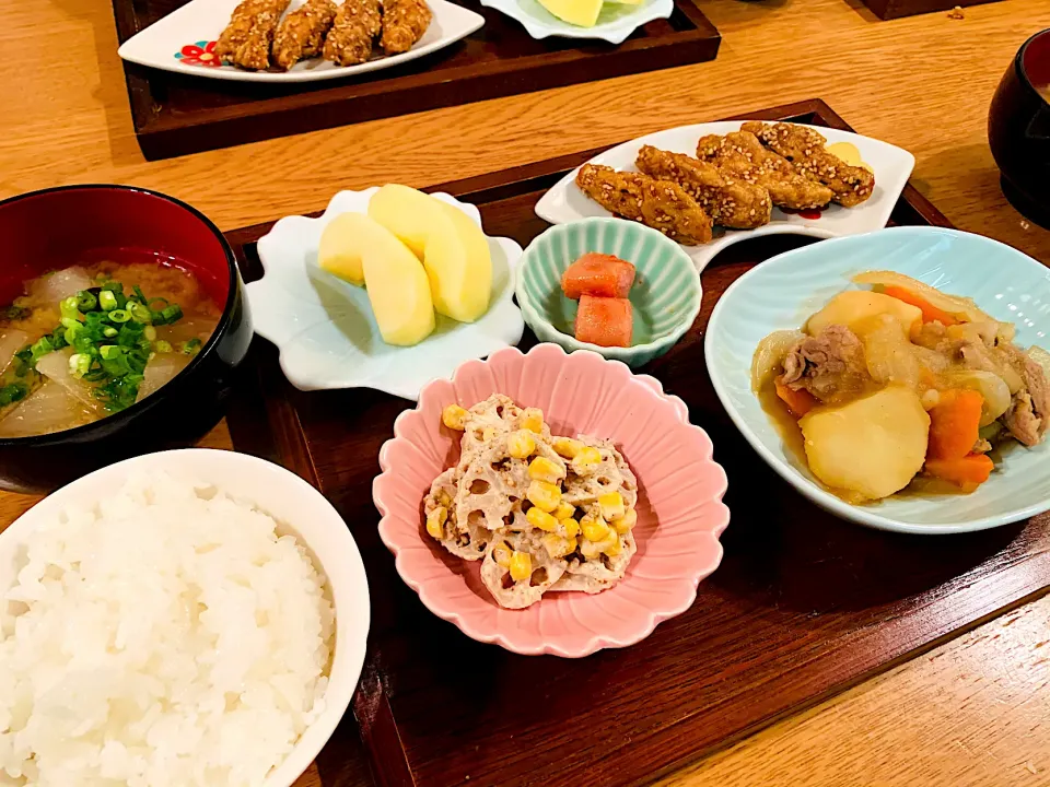 Snapdishの料理写真:我が家の晩ごはん🍚北海道から届いた新米🌾ゆめぴりか🌾|いちごさん