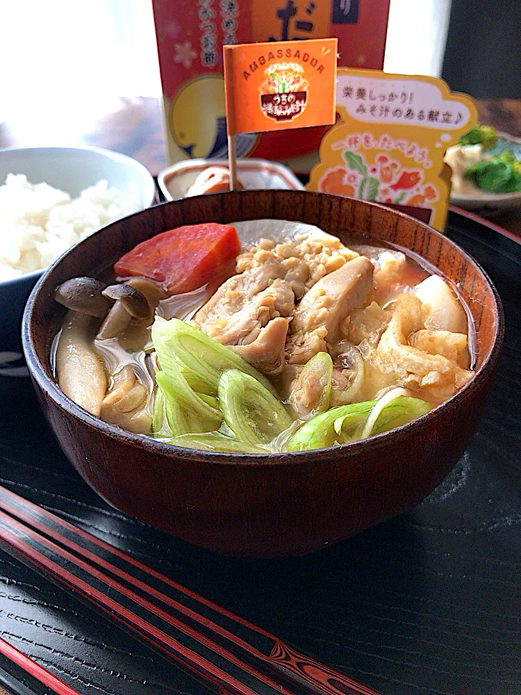 Snapdishの料理写真:今朝の「うちの満菜みそ汁」は呉汁~故郷の味を簡単に再現|とんちんさん