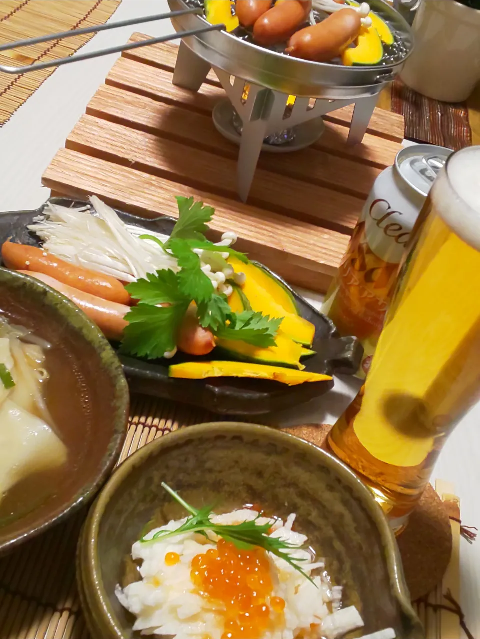 スープ水餃子、山芋千切り、ウィンナー焼き🍻|miyuki🌱さん