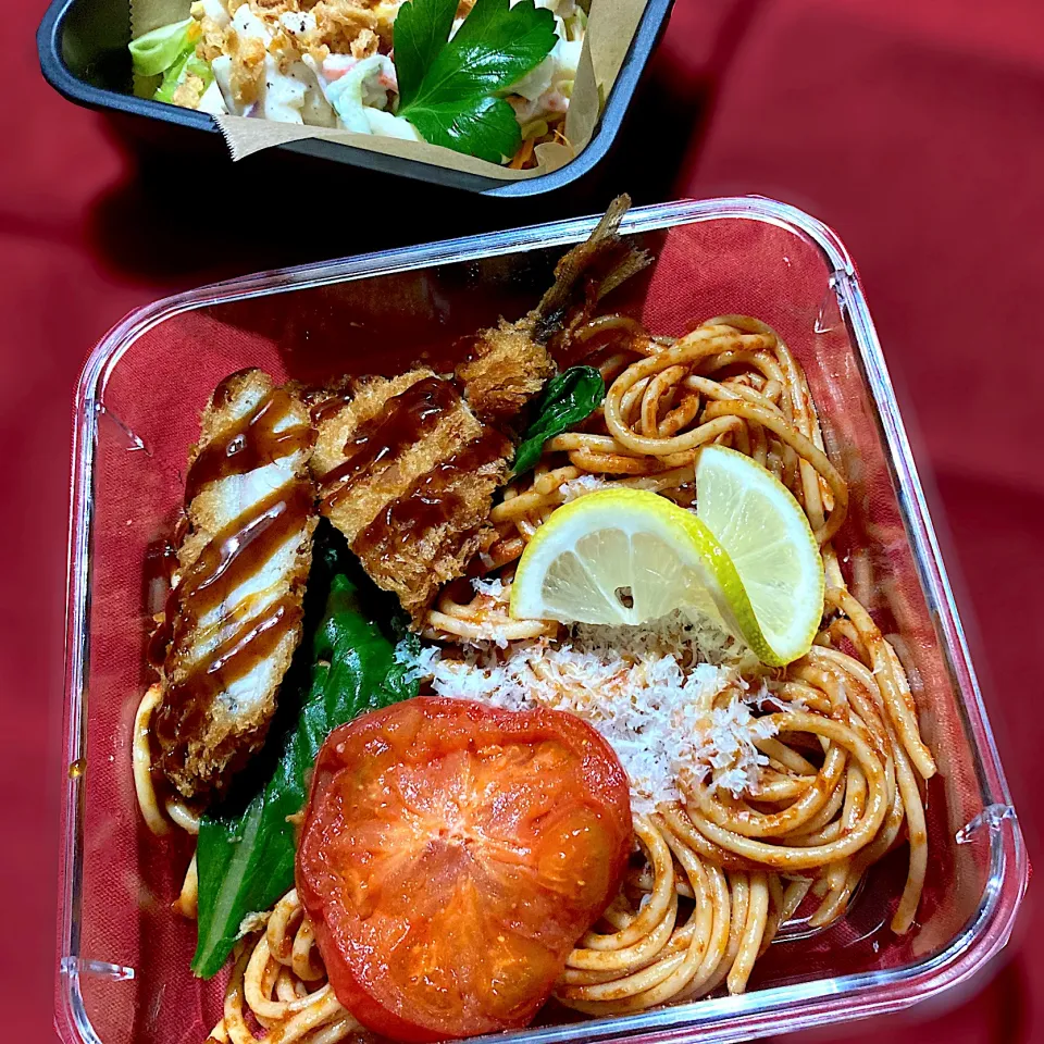 めぐぐさんの料理 トマト🍅とハムのスパゲッティ🍝アジフライ🐟を添えて　をお弁当にしました|Kさん