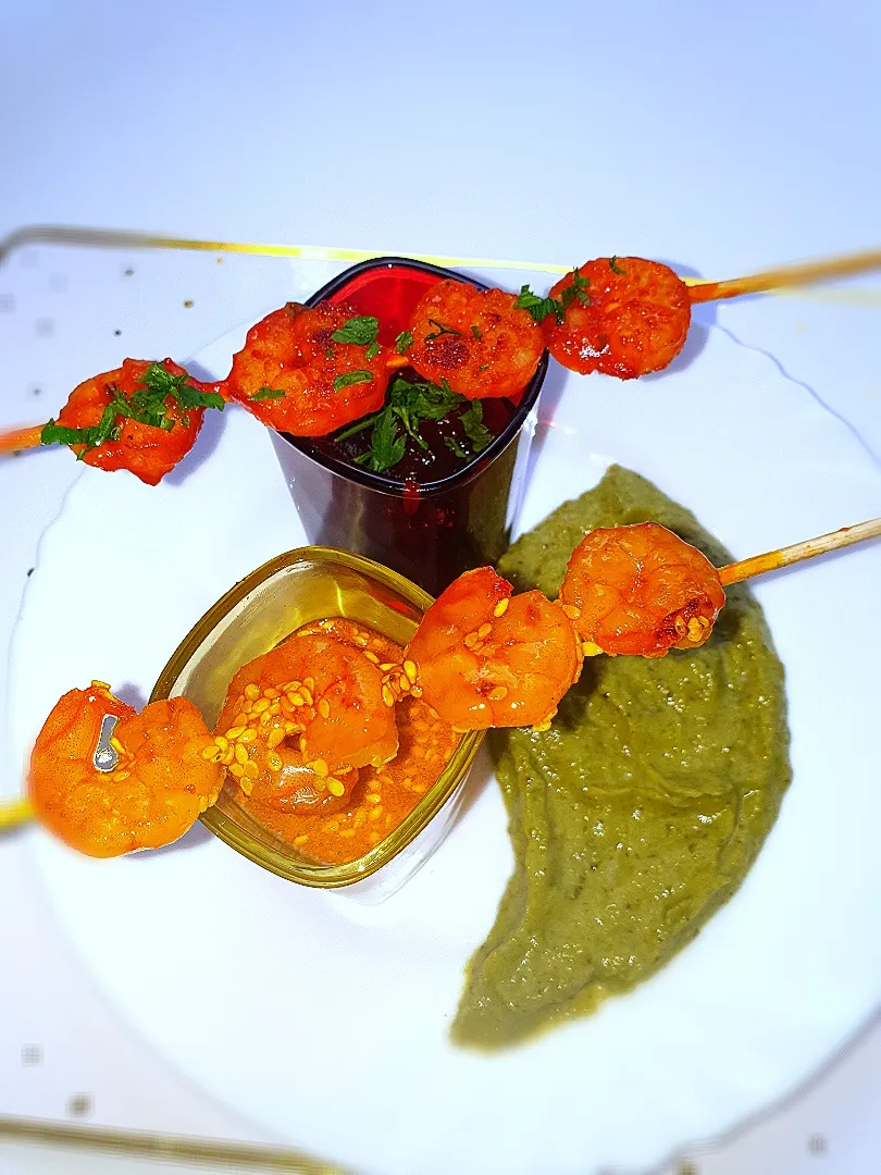 Shrimp skewers and broccoli puree|mcriss_gさん