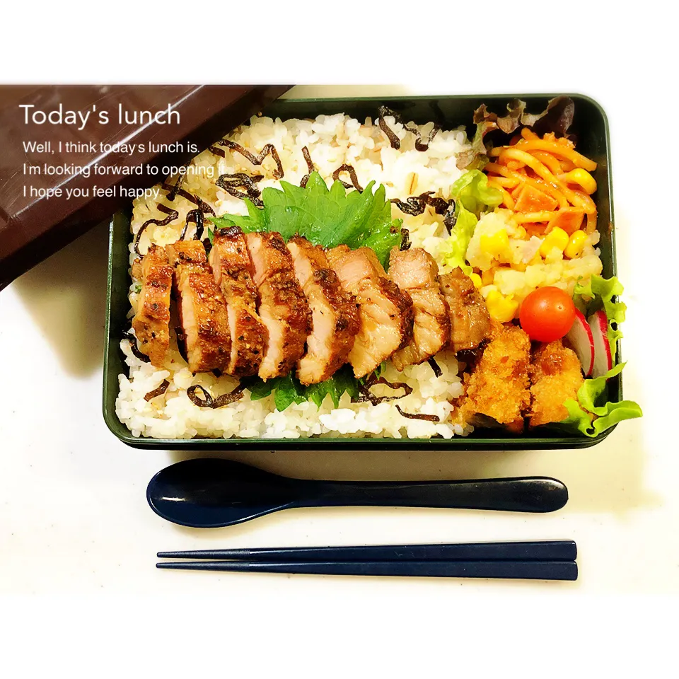 Snapdishの料理写真:高校生男子弁当。スペアリブ弁当。|aki_puさん